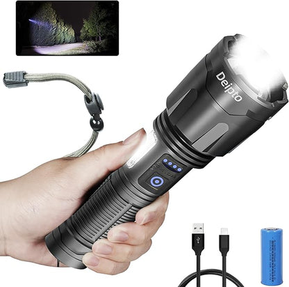 Rechargeable Flashlights High Lumens, Super Bright Flashlight 9000000 lumens with 7 Modes, IP54 Waterproof Tactical Flashlights for Home Camping Emergencies Running