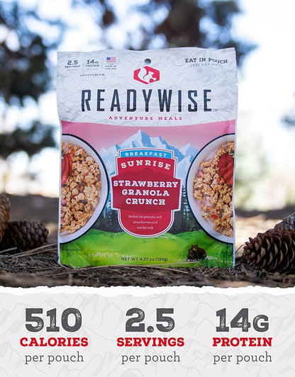 READYWISE - Outdoor Strawberry Granola Crunch, 2.5 Servings, Pack of 1, Emergency Preparedness, Freeze Dried Food, MRE, Snack Pack, Survival Food, Emergency Food for Backpacking, Camping, and Hiking
