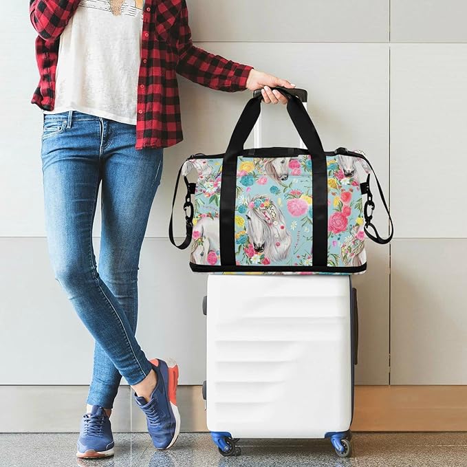 Women's Weekender Duffle Bag for Travel and Gym with Toiletry and Shoes Compartment