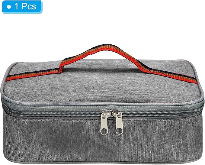 PATIKIL 12"x9"x3" Insulated Lunch Bags, Portable Food Containers Bag Flat Bento Bags Reusable Thermal Lunch Pail for Men and Women, Grey