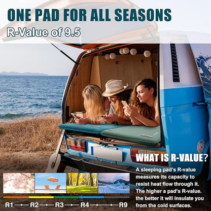 Self Inflating Sleeping Pad with Electric Pump,3.14"Thick Memory Foam Sleeping Mats for Camping,Easy Inflate&Deflate,9.5 R-Value Insulated Camping Mattress with Pillow for Car Travel Tent,Peacock-Blue