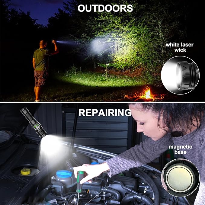 Flashlights High Lumens, Rechargeable Flashlights with COB Sidelight, 3500 Lumen Super Bright Flashlight, Magnetic Flash Light of Digital Power Display, Outdoors