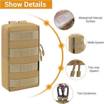 FUNANASUN 2 Pack Molle Pouches Tactical Pouch Small Molle Pouch Compact Water-Resistant EDC Pouch Molle Bag