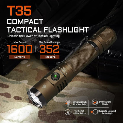 ACEBEAM T35 Tactical EDC Flashlight Gifts for Men, 1600 High Lumens Flashlight Rechargeable, Dual Switches Tactical Flashlight, Super Bright Pocket LED Flashlight for Emergency, Camping