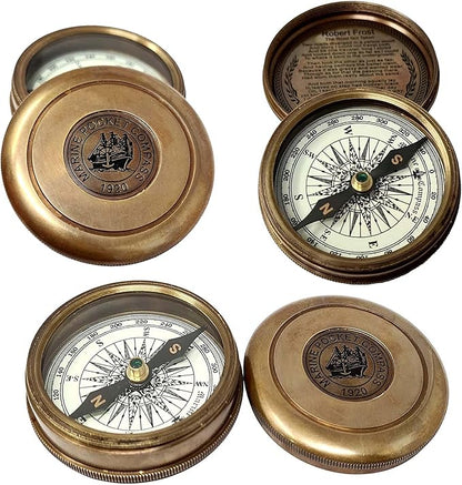 Engraved Brass Compass, Antique Nautical Vintage Directional Magnetic Compass, with Famous Scripture Quote, Baptism Gifts with Leather Case