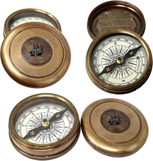 Engraved Brass Compass, Antique Nautical Vintage Directional Magnetic Compass, with Famous Scripture Quote, Baptism Gifts with Leather Case
