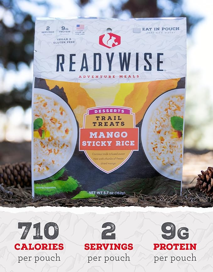 READYWISE - Outdoor Mango Sticky Rice, 2 Servings, Pack of 1, Emergency Preparedness, Freeze Dried Food, MRE, Snack Pack, Survival Food, Emergency Food for Backpacking, Camping, and Hiking