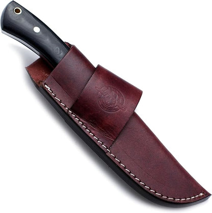 Handmade Damascus Steel Knife for Hunting, Survival,Camping,Bushcraft,and Fishing- Fixed Blade Dagger with Drop Point Full Tang Micarta Handle, Leather Sheath - WKD-802