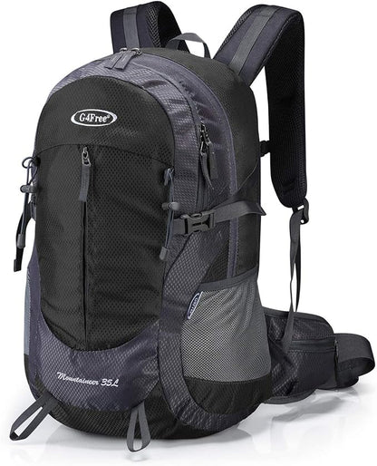 G4Free 35L Hiking Backpack Water Resistant Outdoor Sports Travel Daypack Lightweight with Rain Cover for Women Men (Black)