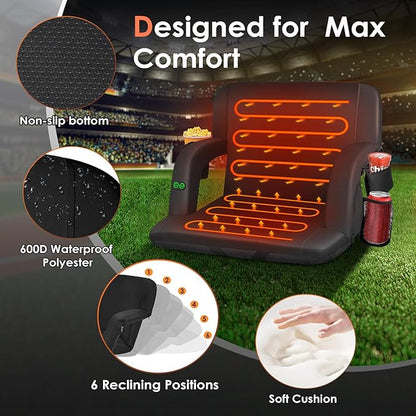 HOPERAN 2pcs Dual-Sided Heated Stadium Seats for Bleachers with Back Support, 3 Levels Heating Stadium Seating for Bleachers Seat with Backrest, 5 Pockets Portable Stadium Chair for Outdoor