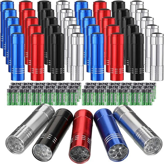 VIHOSE 40 Pcs Small LED Flashlight Bulk for Stocking Stuffers 40 LED Small Flashlights with 120 AAA Batteries Handheld Flashlights for School Night Reading Camping Mini Gifts for Kid Adult,4 Colors