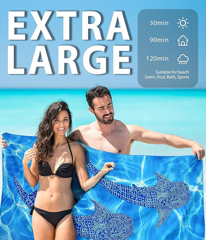 Microfiber Quick Dry Beach Towel – Lightweight Sand Free Oversized X-Large Towel Accessories Travel Must Have Swim Pool Yoga Camping Gear Summer Cruise Ship Compact Sandproof Item Gift Whale