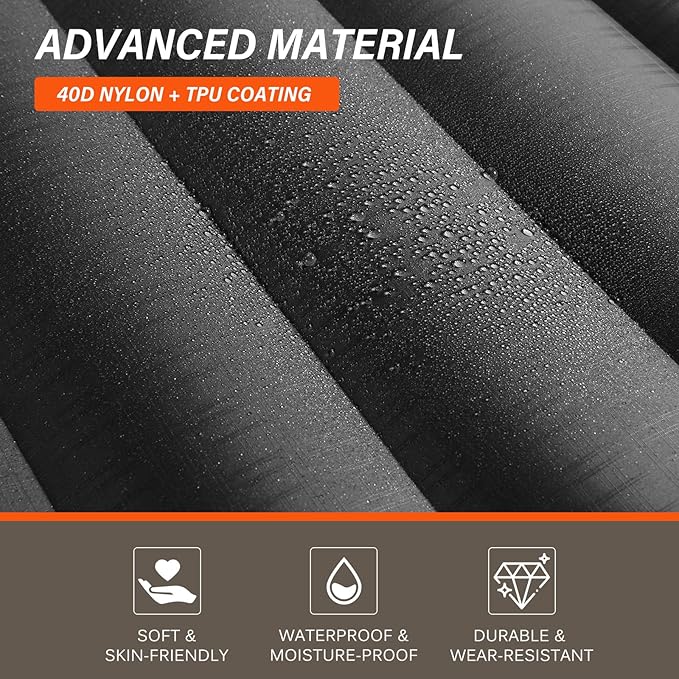 TOBTOS Self Inflating Camping Sleeping Pad with Pillow, Thick 6 Inch Ultralight Sleeping Pad with Built-in Pump, Lightweight Sleeping Mat for Camping, Backpacking, Hiking, Tent (Brown)