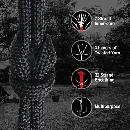 WEREWOLVES Paracord Rope, 7 Strand Type III Parachute Cord 4mm 100ft / 200ft for Crafting, DIY Projects, Survival Bracelets (Black, 100 ft)