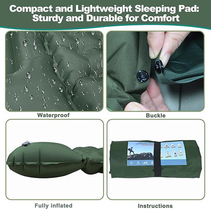 Self-Inflating Sleeping Mats for Camping, Camping Sleeping Pad for Camping, Ultralight Camping Mat with Pillow Built-in Foot Pump Inflatable Sleeping Pads Compact for Camping, Backpacking( Army Green)