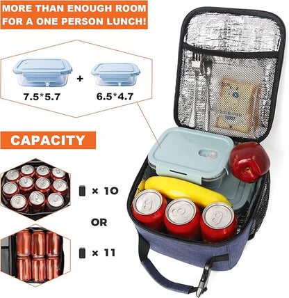 Femuar Lunch Box for Men Women Adults Small Lunch Bag for Office Work Picnic - Reusable Portable Lunchbox, Blue
