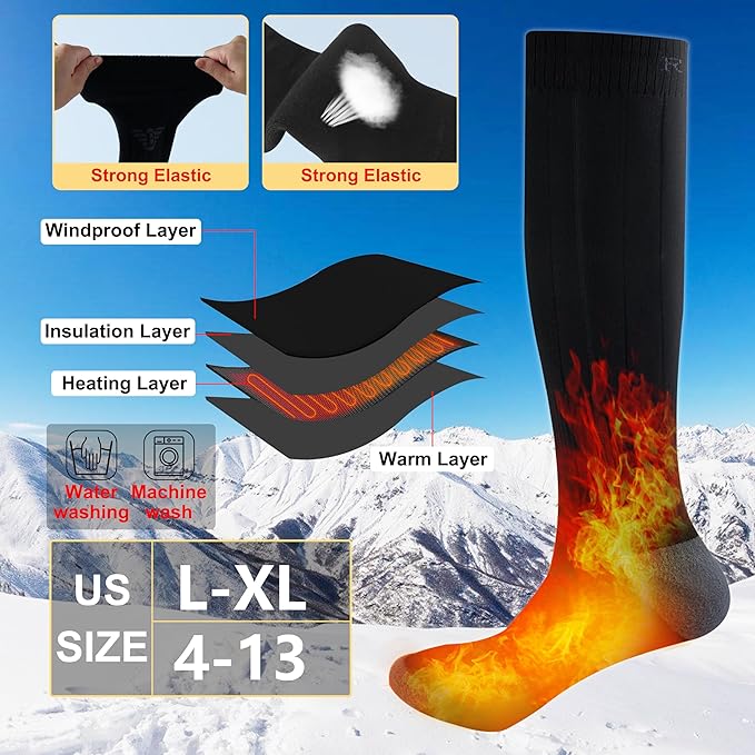 Heated Socks for Men Women - 160℉ / Work 5-10 H 7.4V Heating Socks Rechargeable for Hunting Camping Hiking