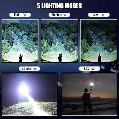 Rechargeable LED Flashlights High Lumens, 990,000 Lumens Super Bright Flashlights with 5 Modes, Waterproof Powerful Flash Light Multifunctional Flashlights for Home Camping(2 Pack)