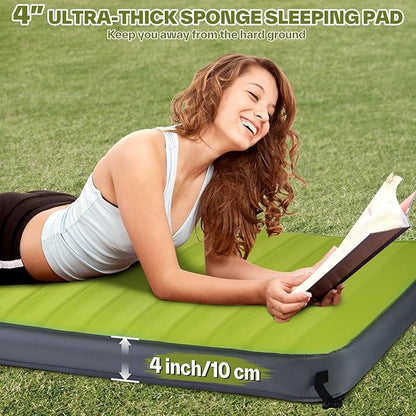 Sportneer Self Inflating Sleeping Pad, 4" Ultra-Thick Elasticity Foam Camping Mat with 10 R Value, 4-Season Insulated Durable Camping Pad Air Mattress for Car Travel Tent Home, 78" x 30"
