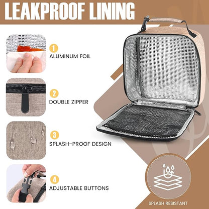 Lunch Bag for Men/Women, Reusable Lunchbox for Adult, Small Insulated Lunch box, Lunch Tote Bag for Office, Work, Picnic - Khaki