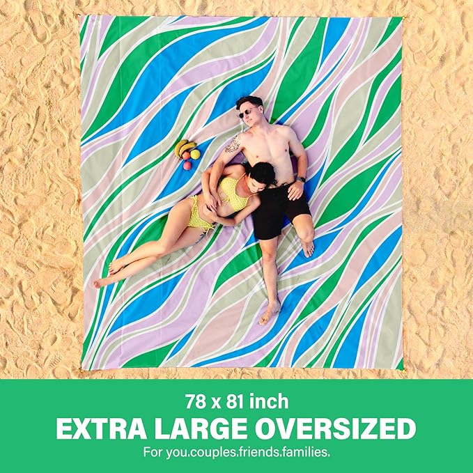 Beach Blanket Oversized Extra Large 78" X 81",Waterproof Sandproof Beach Blanket 1-7 Adults Lightweight Durable for Travel Camping Hiking Picnic