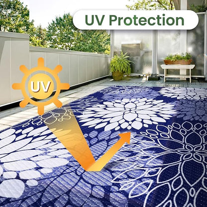 LuxStep Outdoor Rug Waterproof Outdoor Plastic Straw Rug Reversible Patio Rug Mat Outdoor Decor Large Area Mats for RV, Picnic, Backyard, Deck, Balcony, Porch, Beach, Camping, 6'x 9',Blue