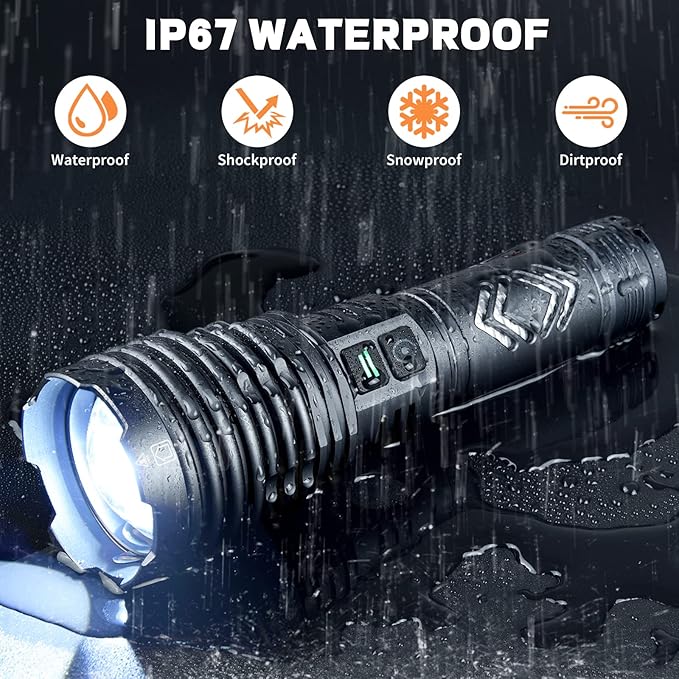 Rechargeable Flashlights 1500000 High Lumens,Super Bright LED Flashlight,Tactical Powerful Waterproof Handheld Flashlights with Zoomable 6 Modes,Output Funtion & 24H Long Life for Emergencies Camping