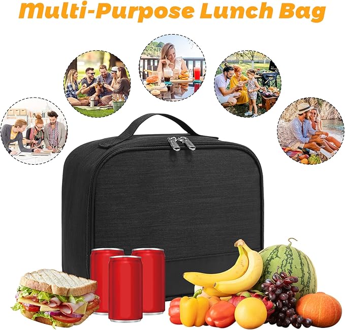 Lunch Box for Men - Reusable Lunch Bag Men Adult Women- Insulated LunchBox for Office Hiking Camping (Black)