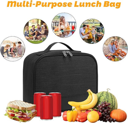 Lunch Box for Men - Reusable Lunch Bag Men Adult Women- Insulated LunchBox for Office Hiking Camping (Black)