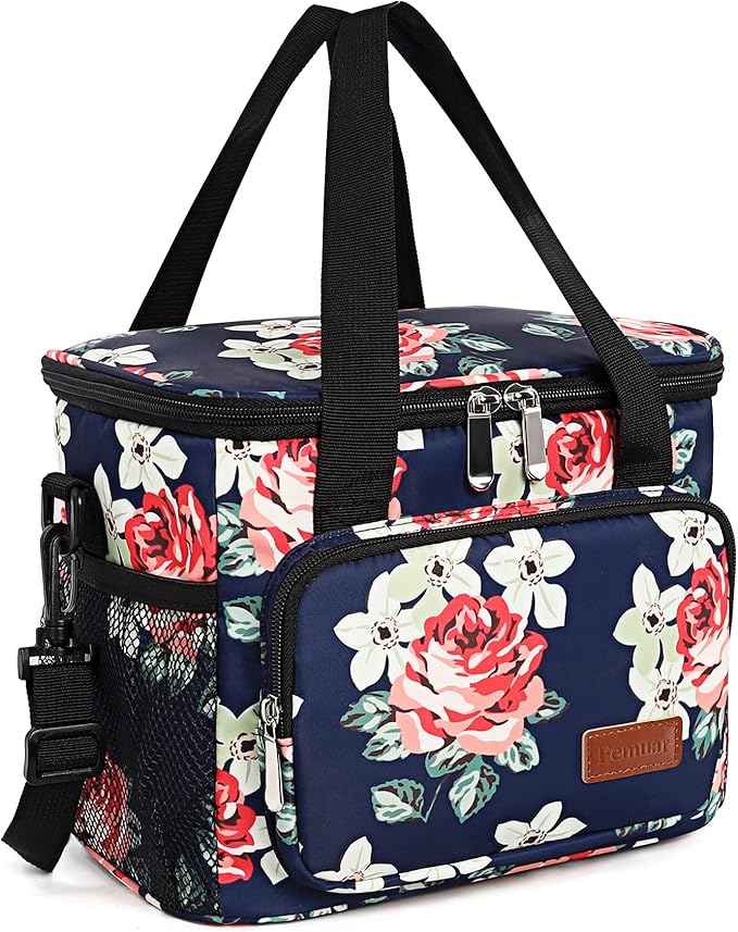 Femuar Lunch Bags for Women/Men, Insulated Lunch Bag for Work Office Picnic - Large Lunch Cooler Bag Leakproof Lunch Box with Adjustable Shoulder Strap for Adults - Floral
