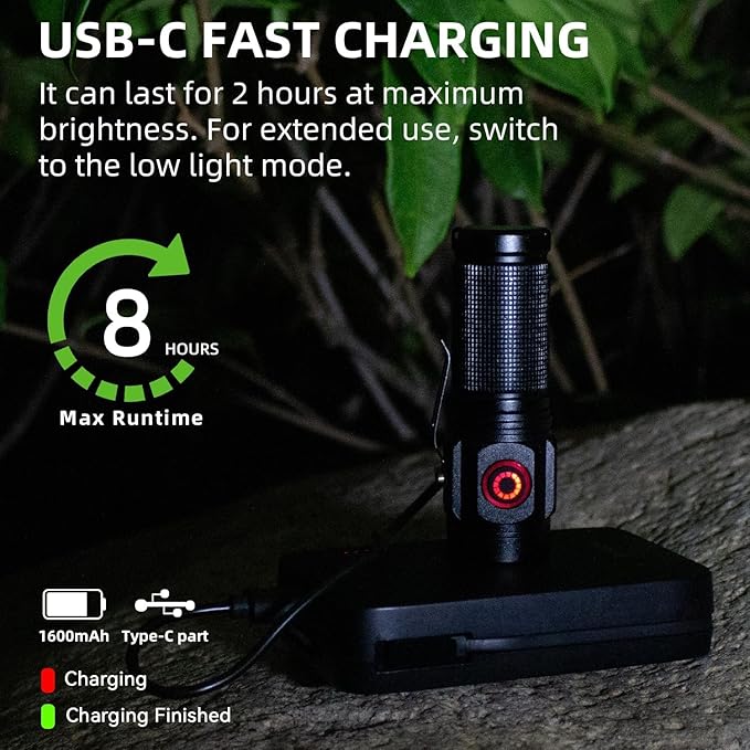3000 Lumens Small Flashlight Powerful 5 Modes Rechargeable Mini Pocket Flashlights High Lumens with Clip USB Compact Magnetic EDC Flashlight for Emergency, Camping, 2 Pack