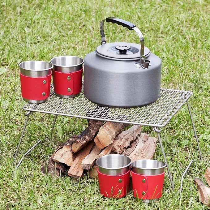 Bulin 2.2L Camping Kettle Set with 4 Cups Lightweight Aluminum Camp Tea Coffee Pot with 4 Stainless Steel Cups for Outdoor Camping Cookware Hiking Backpacking Kitchen Campfire and Picnic, Carrying Bag