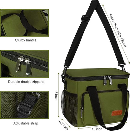 Femuar Lunch Bags for Women/Men, Insulated Lunch Bag for Work Office Picnic - Large Lunch Cooler Bag Leakproof Lunch Box with Adjustable Shoulder Strap for Adults - Army Green