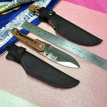 HelloWZXD Bushcraft Knife Full Tang Bush Knife - 0.2’’ Thick Fixed Blade Knife Stainless Steel - 9” Camping Knife w Sheath - Survival Hiking Hunting Camping Knives & Bushcraft Tool, wood