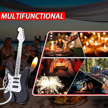 Fancy Fun Guitar Lighter Refillable Metal Vintage Keychain Lighter Unique Novelty Cool lighters for Men Fireplace Candle Camping BBQ (Without Butane Gas) (#3)