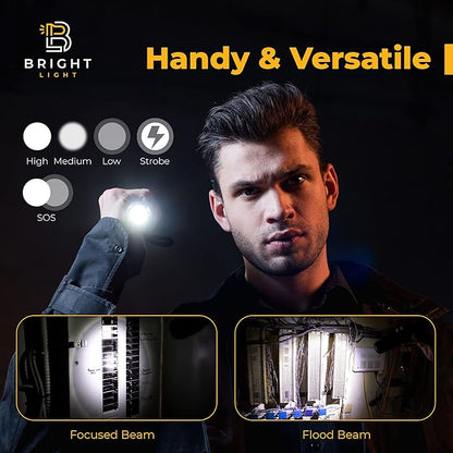 Bright Light Tactical Flashlight - Battery Powered AA Flashlight, 1200 Lumens, 5 Modes, P50 LED, High Contrast, Won't Get Hot, Zoom, Weatherproof, Billet Aluminum, Ideal for Camping and Emergency