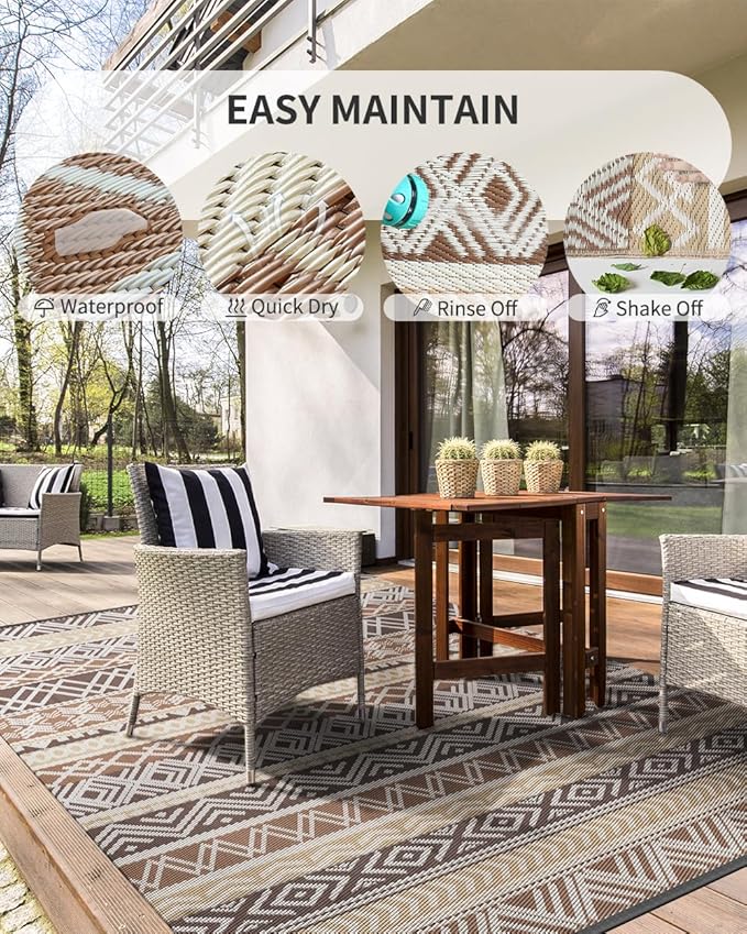 MontVoo Outdoor Rug Carpet 8x10 Waterproof-Patio Rug Mat Reversible RV Camping Rug Picnic Mat Plastic Straw Outside Rug for Balcony Porch Deck Beach-Boho Outdoor Area Rug for Patio Decor Colorful