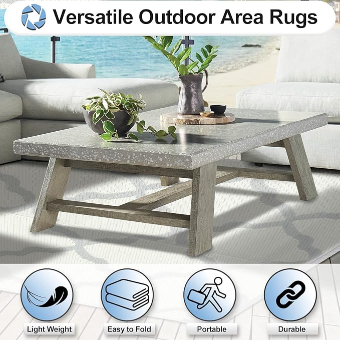 OutdoorLines Outdoor Plastic Area Rugs for Patio 5x8 ft - Reversible Outside Carpet, Stain & UV Resistant RV Mats, Straw Rug for Camping, Deck Garden, Porch and Balcony, Moroccan/Beige & Light Grey