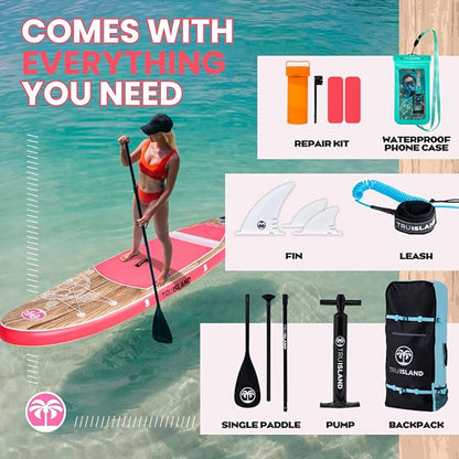 TRUISLAND Inflatable Paddle Board, Stand Up Paddle Board with Backpack, Non-Slip Thickened Deckpad, Waterproof Phone Case, Leash, Paddle, Hand Pump