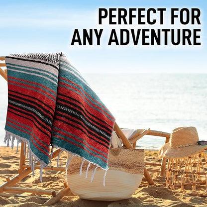 Authentic Large Handwoven Mexican Blanket - Soft Yoga Blanket - Durable Serape Blanket - Lightweight Falsa Blanket, Beach Blanket, Camping Blanket, Picnic Blanket, Outdoor Blanket 70"x50" - Mandarin