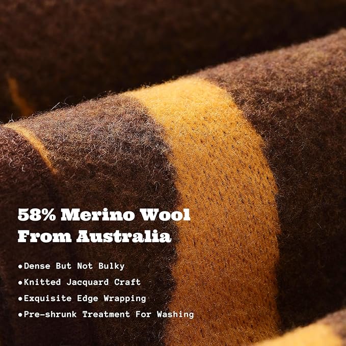 ACUSHLA Merino Wool Blanket - Soft Warm Thick Washable Large Throw Blanket for Camping Bed Couch Outdoor Travel All Weather, Rainforest Brown 79X63