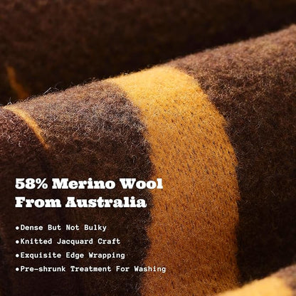 ACUSHLA Merino Wool Blanket - Soft Warm Thick Washable Large Throw Blanket for Camping Bed Couch Outdoor Travel All Weather, Rainforest Brown 79X63