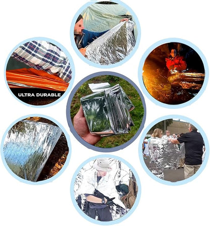 Emergency Mylar Thermal Blankets, Silver Gold Foil Survival Blanket Space Blanket Survival Kit for Outdoors, Camping, Hiking, Survival or First Aid (Gold, 12pcs)