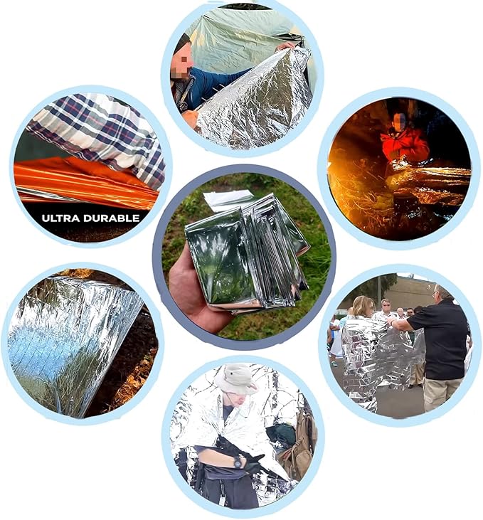 Emergency Mylar Thermal Blankets, Silver Gold Foil Survival Blanket Space Blanket Survival Kit for Outdoors, Camping, Hiking, Survival or First Aid (Silver, 12pcs)
