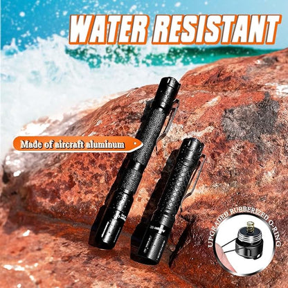 Mini Flashlight 3 Modes Small Flashlights LED Powerful High Lumens Tactical Pen Light with Clip,Slim Portable Pocket Compact Torch for Emergency Inspection AAA Battery Water-Resistant (3.4 & 5.2 inch)