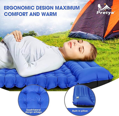 Sleeping Pad for Camping - Ultralight Camping Mattress with Pillow, Built-in Foot Pump, Compact Self-Inflatable Portable Camping Mat for Backpacking, Hiking, Car Traveling, Beach, Tent