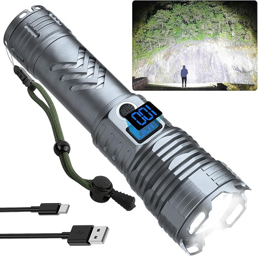 Rechargeable 900,000 High Lumens Flashlights, Super Bright LED Flash Light as Powerbank with 5 Light Modes & IPX6 Waterproof, 5000mAh,12 Hours Long Life for Home, Camping, Outdoor