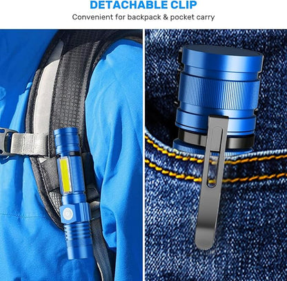 Rechargeable LED Flashlights, Magnetic Flashlight Super Bright Tactical Flashlight with SideLight,USB Rechargeable,Zoomable,Waterproof Best Small Flashlight for Camping, Emergency Blue