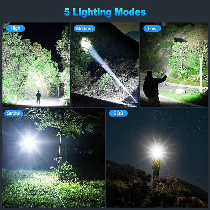 Flashlights High Lumens Rechargeable, 990000 Lumens Super Bright LED Powerful Flashlight, 5 Modes Flash Light, IPX6 Waterproof High Powered Flashlights for Home Camping