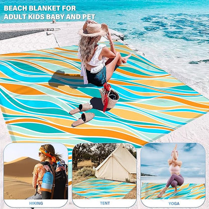 Beach Blanket Oversized Extra Large78 X 110",Waterproof Sandproof Beach Blanket 2-8 Adults Lightweight Durable for Travel Camping Hiking Picnic